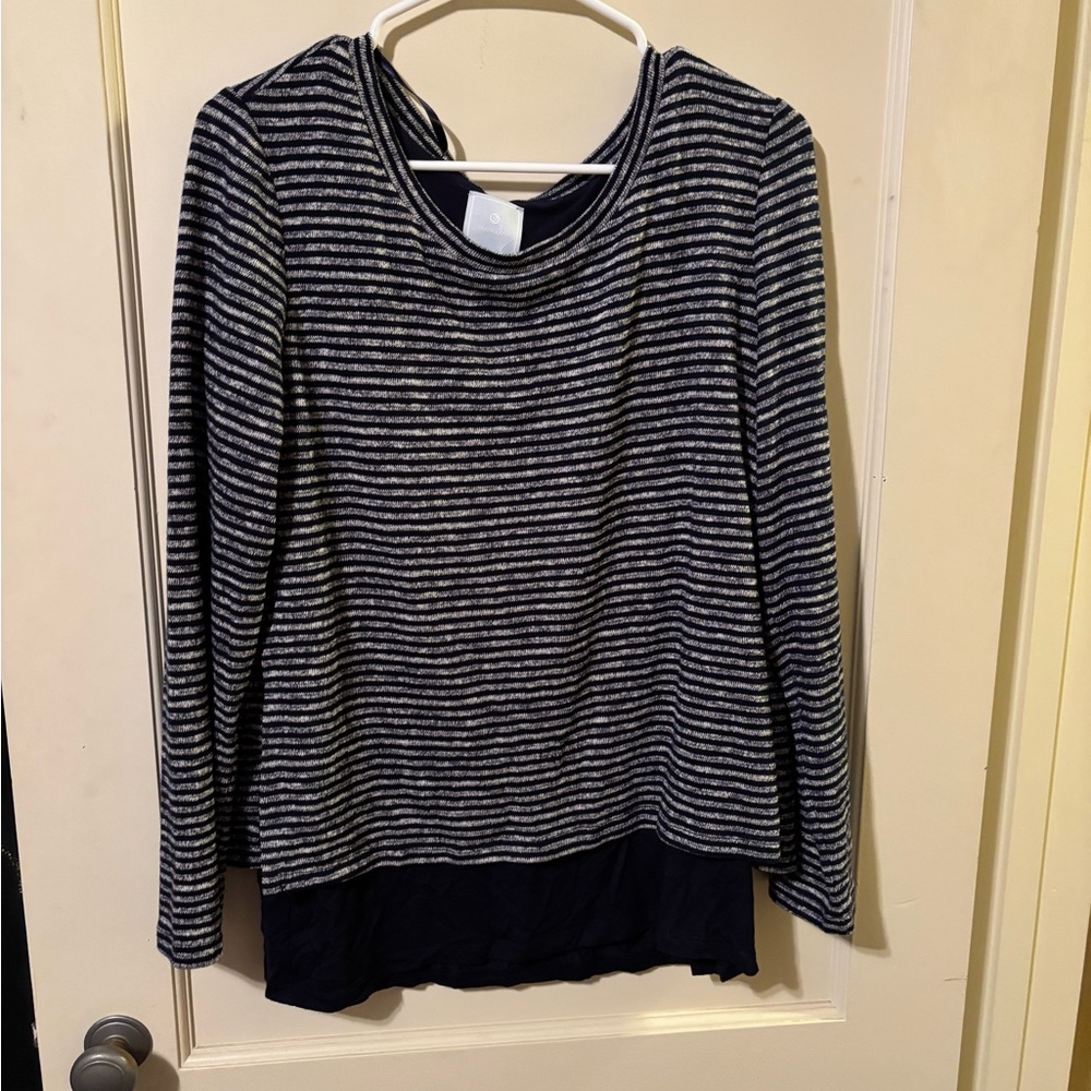 Sunday Navy and White Striped Top